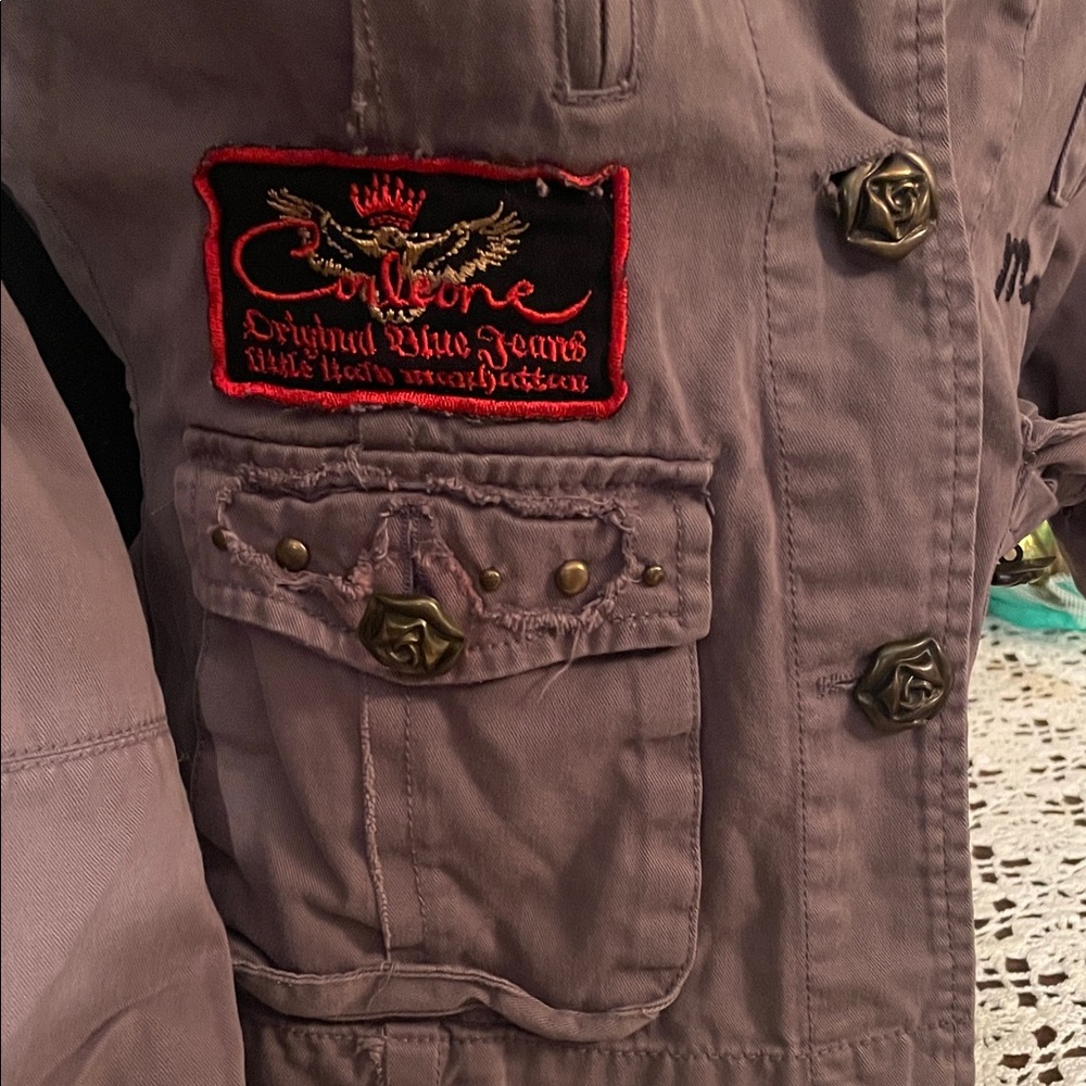 Embroidered Utility Jacket in Purple - Picture 2 of 10